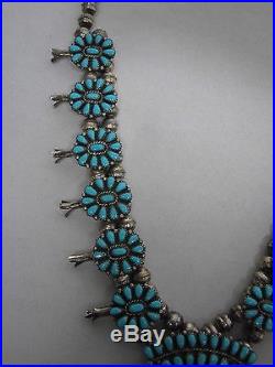 Vintage Zuni Sterling Turquoise Squash Blossom Necklace Gorgeous