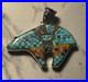 Vintage Zuni Turquoise Checkered Sterling Silver Native American Bear Pendant