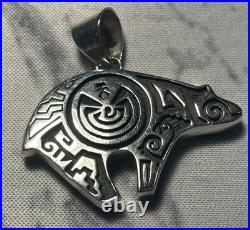 Vintage Zuni Turquoise Checkered Sterling Silver Native American Bear Pendant