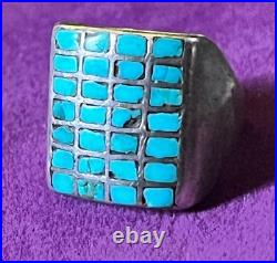 Vintage Zuni Turquoise Old Pawn Sterling Silver Ring sz 8