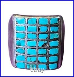 Vintage Zuni Turquoise Old Pawn Sterling Silver Ring sz 8