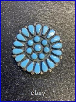 Vintage Zuni Turquoise Petit Point Cluster Pin Brooch Sterling Silver Old Pawn