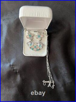 Vintage Zuni Winnie Zephier Sterling Turquoise and MOP Flower Inlay Necklace