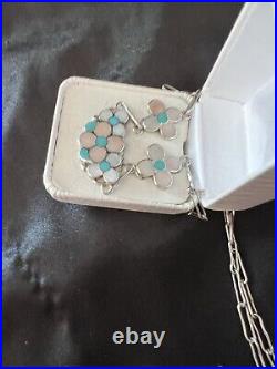 Vintage Zuni Winnie Zephier Sterling Turquoise and MOP Flower Inlay Necklace Vintage Zuni Winnie Zephier Sterling Turquoise and MOP Flower Inlay Necklace