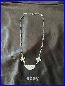 Vintage Zuni Winnie Zephier Sterling Turquoise and MOP Flower Inlay Necklace