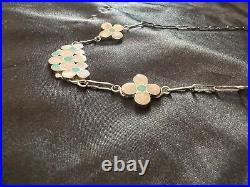 Vintage Zuni Winnie Zephier Sterling Turquoise and MOP Flower Inlay Necklace