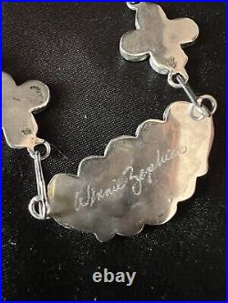 Vintage Zuni Winnie Zephier Sterling Turquoise and MOP Flower Inlay Necklace