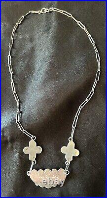 Vintage Zuni Winnie Zephier Sterling Turquoise and MOP Flower Inlay Necklace