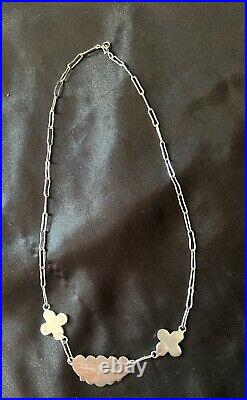 Vintage Zuni Winnie Zephier Sterling Turquoise and MOP Flower Inlay Necklace