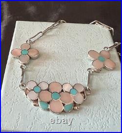Vintage Zuni Winnie Zephier Sterling Turquoise and MOP Flower Inlay Necklace Vintage Zuni Winnie Zephier Sterling Turquoise and MOP Flower Inlay Necklace