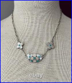 Vintage Zuni Winnie Zephier Sterling Turquoise and MOP Flower Inlay Necklace