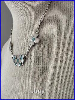 Vintage Zuni Winnie Zephier Sterling Turquoise and MOP Flower Inlay Necklace