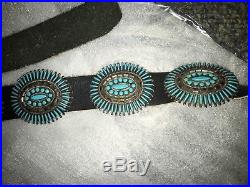 Vintage concho belt sterling leather turquoise authentic stamped LH