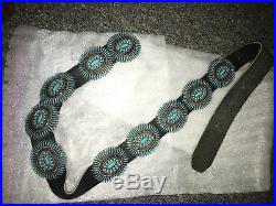 Vintage concho belt sterling leather turquoise authentic stamped LH