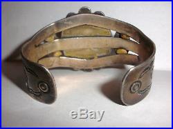 Vintage large sterling silver turquoise cuff bracelet old pawn Fred Harvey era