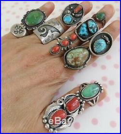 Vintage lot 11 Navajo Native American turquoise sterling silver ring