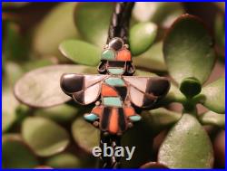 Vintage multi-stone early ZUNI KNIFEWING inlay bolo sterling silver turquoise