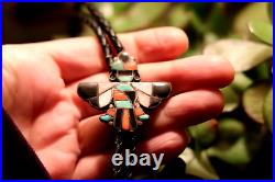 Vintage multi-stone early ZUNI KNIFEWING inlay bolo sterling silver turquoise