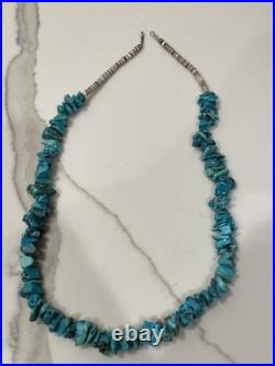 Vintage native American Turquoise Nugget & Shell Heishi Bead Necklace 26 Inch