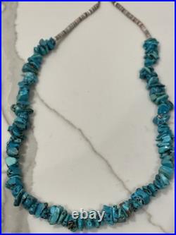 Vintage native American Turquoise Nugget & Shell Heishi Bead Necklace 26 Inch