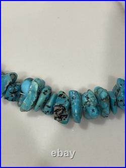 Vintage native American Turquoise Nugget & Shell Heishi Bead Necklace 26 Inch