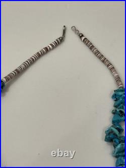 Vintage native American Turquoise Nugget & Shell Heishi Bead Necklace 26 Inch