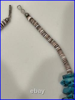 Vintage native American Turquoise Nugget & Shell Heishi Bead Necklace 26 Inch