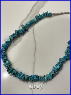 Vintage native American Turquoise Nugget & Shell Heishi Bead Necklace 26 Inch