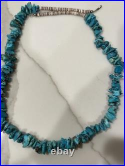 Vintage native American Turquoise Nugget & Shell Heishi Bead Necklace 26 Inch