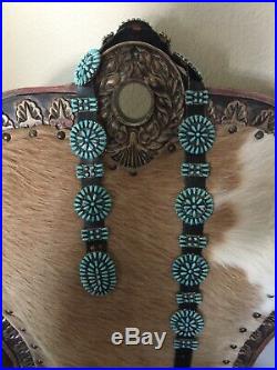 Vintage native american concho belt sterling silver and turquoise signed P Jones