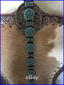 Vintage native american concho belt sterling silver and turquoise signed P Jones