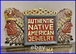 Vintage native american jewlery handpainted carved wood sign