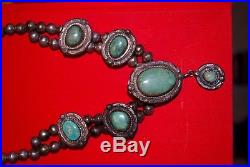 Vintage old Navajo Native American squash blossom necklace green turquoise beads