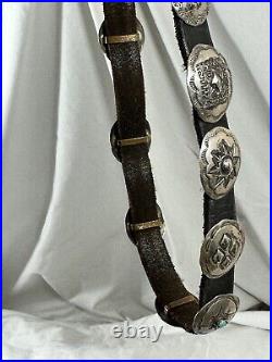 Vintage sterling silver Native American SWAN TAOS Concho leather belt 32