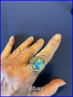 Vintage sterling silver Navajo men's turquoise horseshoe horseheads ring 10 1/2