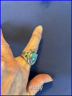 Vintage sterling silver Navajo men's turquoise horseshoe horseheads ring 10 1/2