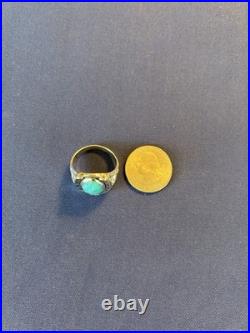 Vintage sterling silver Navajo men's turquoise horseshoe horseheads ring 10 1/2