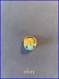 Vintage sterling silver Navajo men's turquoise horseshoe horseheads ring 10 1/2