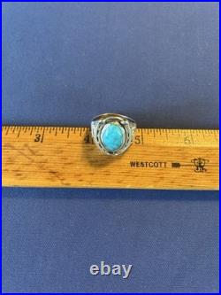 Vintage sterling silver Navajo men's turquoise horseshoe horseheads ring 10 1/2