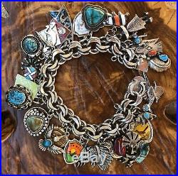Vintage sterling silver native american southwest turquoise charm bracelet