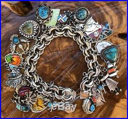 Vintage sterling silver native american southwest turquoise charm bracelet