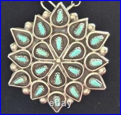 Vintage turquoise and silver petit point pendant or pin, by A. Lahi, Zuni