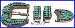 Virgil Dishta Zuni Native American Rare Vintage Belt Buckle Set Silver Turquoise