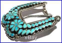 Virgil Dishta Zuni Native American Rare Vintage Belt Buckle Set Silver Turquoise