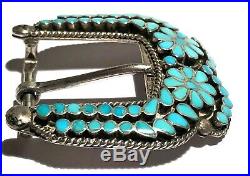 Virgil Dishta Zuni Native American Rare Vintage Belt Buckle Set Silver Turquoise