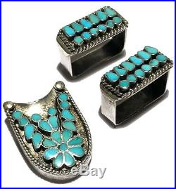 Virgil Dishta Zuni Native American Rare Vintage Belt Buckle Set Silver Turquoise