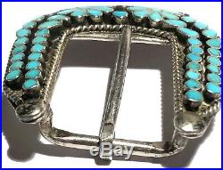 Virgil Dishta Zuni Native American Rare Vintage Belt Buckle Set Silver Turquoise