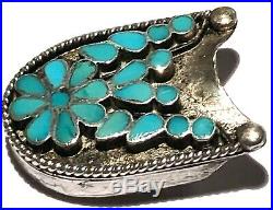 Virgil Dishta Zuni Native American Rare Vintage Belt Buckle Set Silver Turquoise