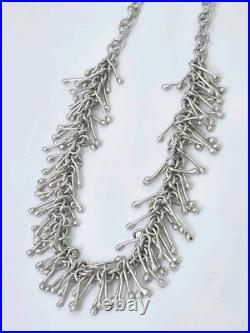 Vntg Southwestern PAZ MEX Sterling Silver Fringe Necklace 16 Choker 46 Grams