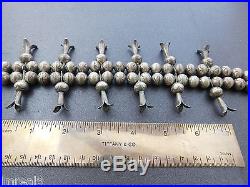 Vtg 1900 HAND MADE STAMPED SILVER BENCH BEADS Squash Blossom Turquoise Necklace